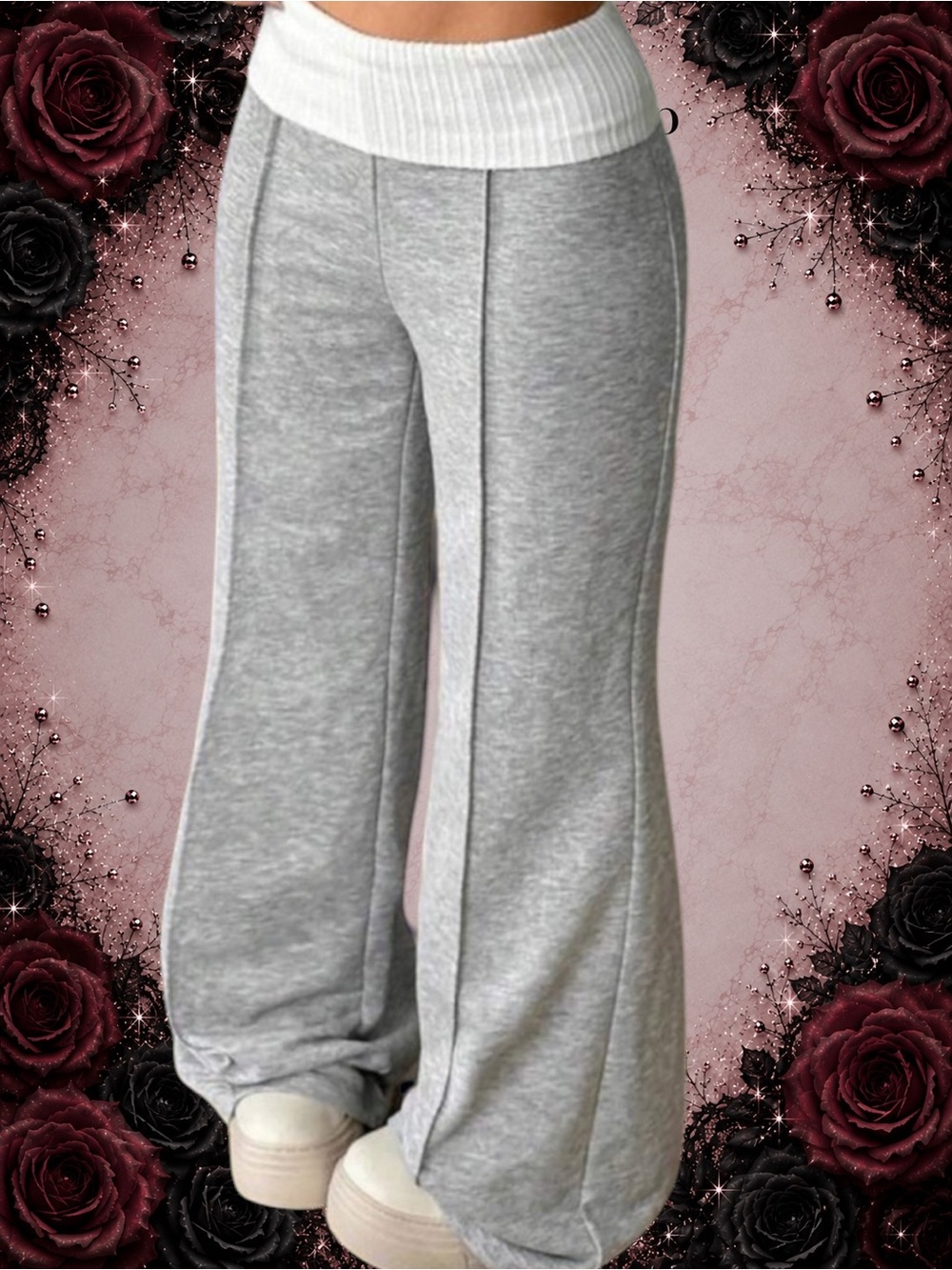 New Coolane Grey Wide Leg Fold-Over Waist Pants - Small